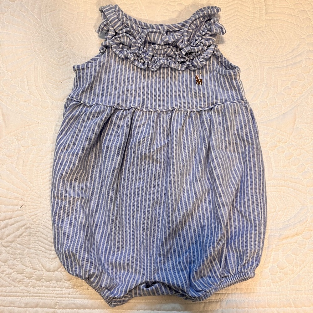 Ralph Lauren baby bubble romper - 9 month - blue and white